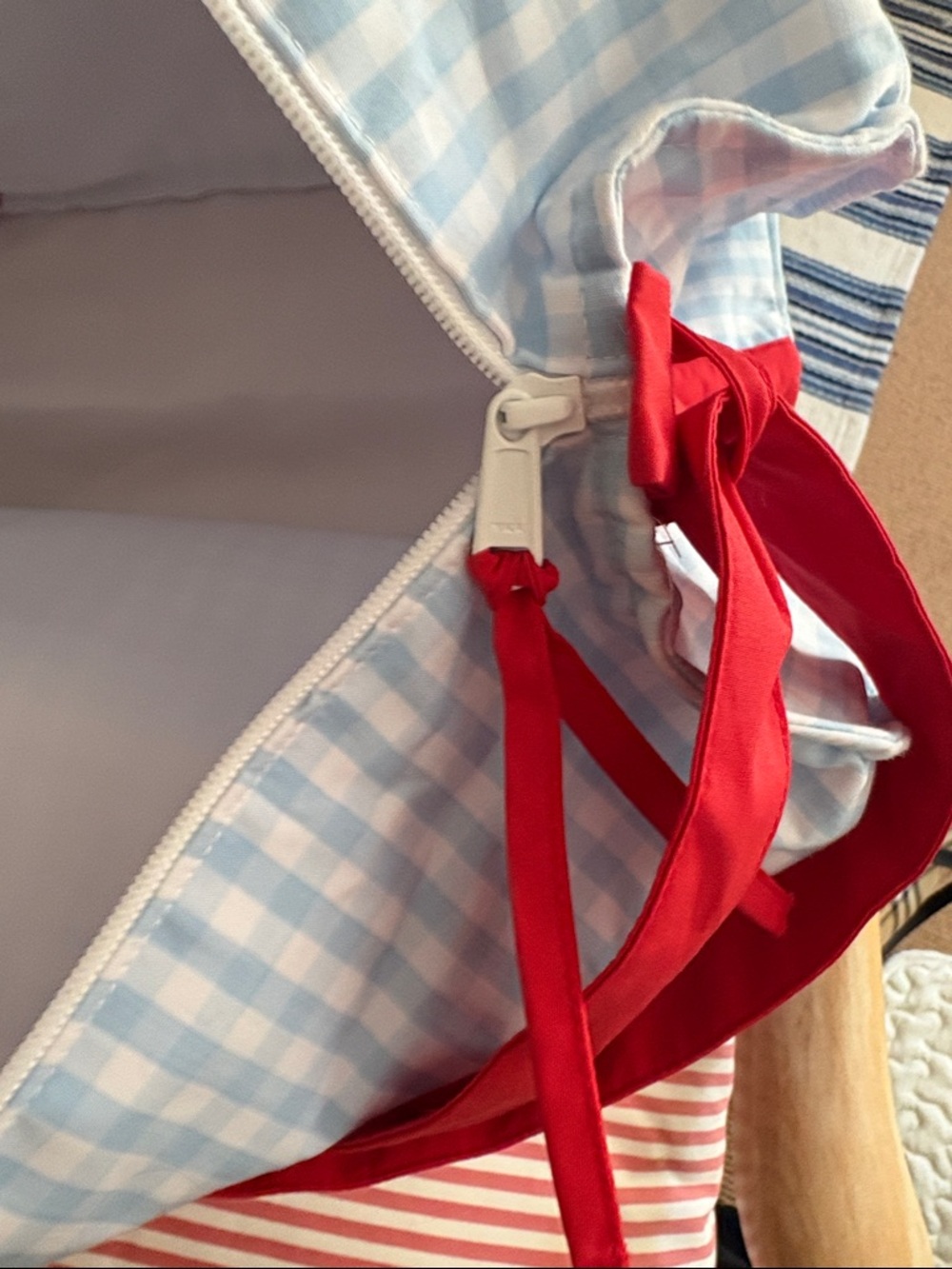 The Beaufort Bonnet Company Light Blue Gingham Tote with Red Straps - Picture 7 of 11